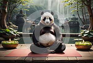Meditating panda, sitting in lotus pose. Generative AI