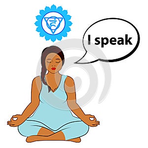 Meditating woman. I speak - affirmation for chakra Vishuddha.