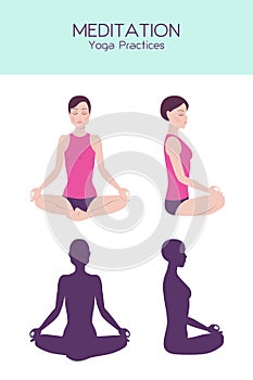 Meditating woman vector set