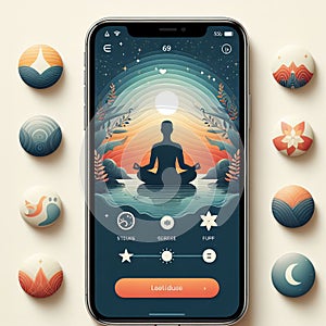 Meditation app interface with guided me strange old