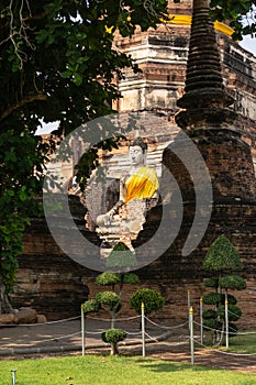 Meditation buddha statue within Wat Yai Chai Mongkol the important historical temple and there are outstanding architecture pagoda