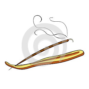 Meditation burning stick for incense. vector illustration