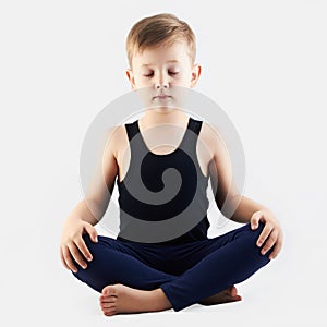 Meditation Child practicing yoga. little Boy does yoga