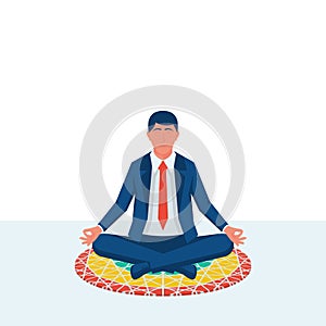 Meditation concept. Businessman sitting in lotus pose