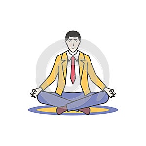 Meditation concept. Businessman sitting in lotus pose