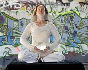 Meditation With Crystal Ball And Graffiti