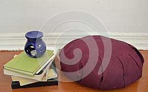 Meditation Cushion with Blue Candle