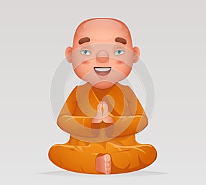 Meditation cute buddhist sitting monk traditional asian buddhism culture religion cartoon 3d realistic character design