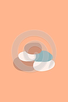 Meditation flat. Poster with ovale stones minimalist style overlay. Vector illustration. Abstract shape rocks background