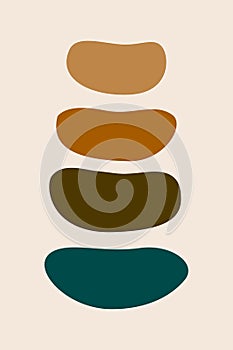 Meditation flat. Poster with ovale stones minimalist style overlay. Vector illustration. Abstract shape rocks background