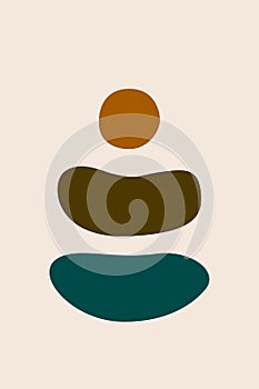 Meditation flat. Poster with ovale stones minimalist style overlay. Vector illustration. Abstract shape rocks background