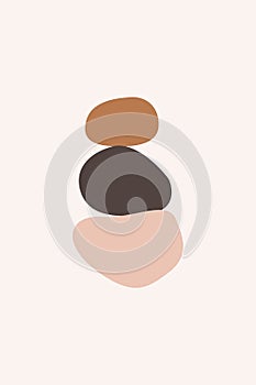 Meditation flat. Poster with ovale stones minimalist style overlay. Vector illustration. Abstract shape rocks background