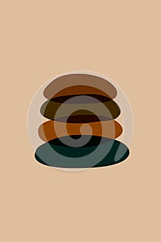 Meditation flat. Poster with ovale stones minimalist style overlay. Vector illustration. Abstract shape rocks background. Stacked