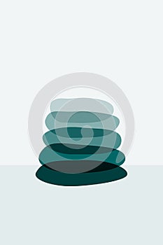 Meditation flat. Poster with ovale stones minimalist style overlay. Vector illustration. Abstract shape rocks background. Stacked