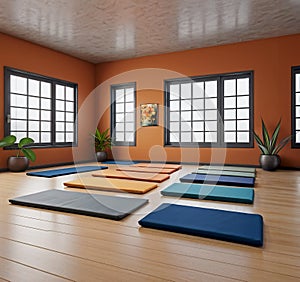 Meditation hall with mats on the floor