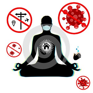 Meditation at home prohibit Corona Virus Vector Art design COVID 19 Graphic post icon illustration drawing coronavirus background