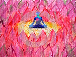 Meditation mind human spiritual in pink lotus abstract art watercolor painting illustration design hand drawing