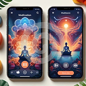 Meditation and mindfulness app interface with guided m