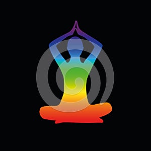 Meditation person sitting in a lotus pose rainbow color