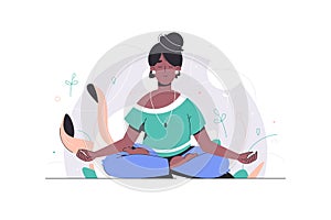 Meditation practice. Vector yoga health benefits of the body, mind and emotions. Zen. Business relax