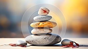 Meditation, relaxation. A pyramid of several flat river stones lying on top of each other