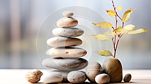 Meditation, relaxation. A pyramid of several flat river stones lying on top of each other