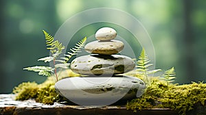 Meditation, relaxation. A pyramid of several flat river stones lying on top of each other