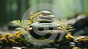 Meditation, relaxation. A pyramid of several flat river stones lying on top of each other