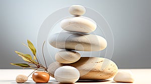 Meditation, relaxation. A pyramid of several flat river stones lying on top of each other