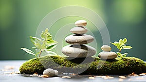 Meditation, relaxation. A pyramid of several flat river stones lying on top of each other