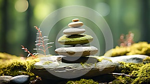 Meditation, relaxation. A pyramid of several flat river stones lying on top of each other