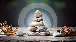 Meditation, relaxation. A pyramid of several flat river stones lying on top of each other