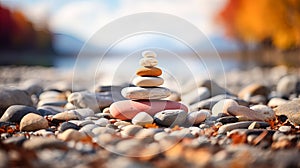 Meditation, relaxation. A pyramid of several flat river stones lying on top of each other