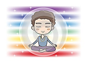 Meditation in Seven chakras color - Man of closed eyes pose