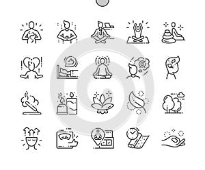 Meditation and spiritual practices Well-crafted Pixel Perfect Vector Thin Line Icons