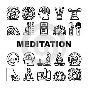 Meditation Wellness Occupation Icons Set Vector