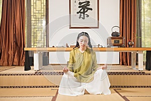 Meditation-A woman with a teapot-China tea ceremony photo