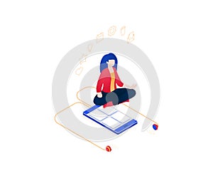 Meditation at work - modern colorful isometric vector illustration
