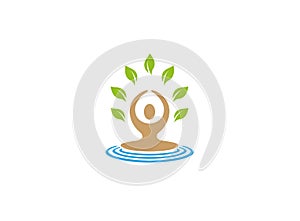 Meditation and yoga for health Green leaf for logo