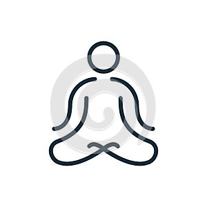 Meditation, Yoga Line Icon. Man Sitting in Lotus Position Linear Pictogram. Time to Relax Concept. Mental and Body Calm