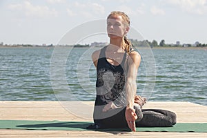 Meditation. young woman sitting in the lotus position