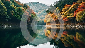 Meditative Autumn: Forest Trees On Water In Joong Keun Lee Style