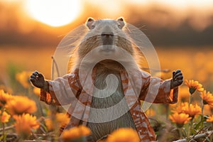 Meditative Capybara Amongst Flowers