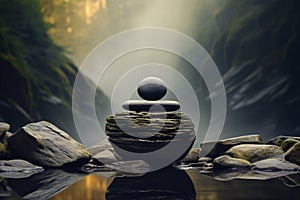Meditative essence, a basalt stone embodies the calmness of Zen
