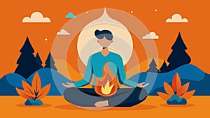 A meditative moment by the fire contemplating the balance of lifes joys and sorrows.. Vector illustration.