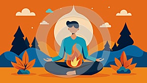 A meditative moment by the fire contemplating the balance of lifes joys and sorrows.. Vector illustration. photo