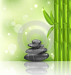 Meditative oriental background with bamboo and hea