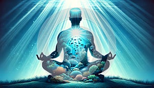 Meditative Pose with Underwater Serenity. Digital Art. Generative AI