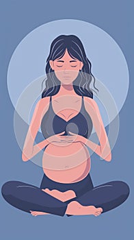 Meditative pregnant woman in yoga pose, celebrating mindfulness and prenatal care photo