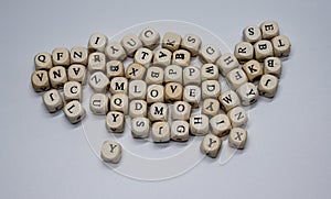 meditative, thoughtful wooden cubes with letters